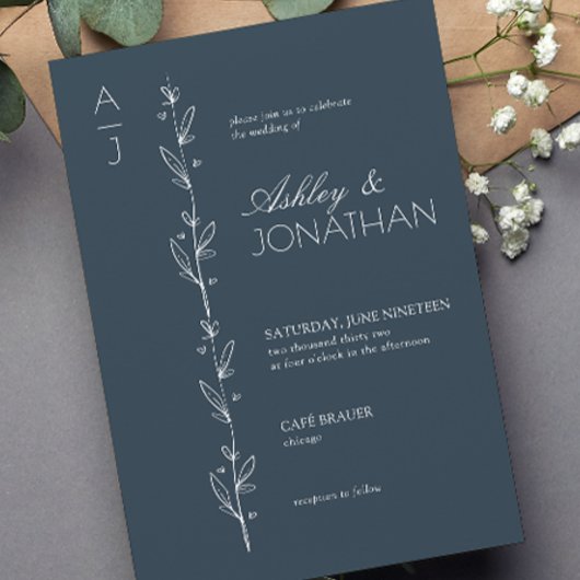 Moderne Botanische Dividende Hochzeit der Marine Einladung