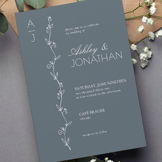 Moderne botanische Division Dusty Blue Wedding Einladung