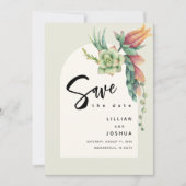Moderne botanische Ecru-Hochzeit mit floraler Wirk Save The Date (Vorderseite)