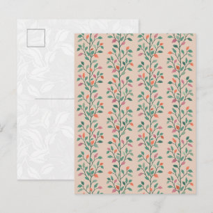 Moderne botanische elegante Blattmuster auf Erröte Postkarte