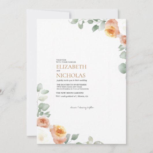 Moderne botanische Elegante Einladung zur Hochzeit (Vorderseite)