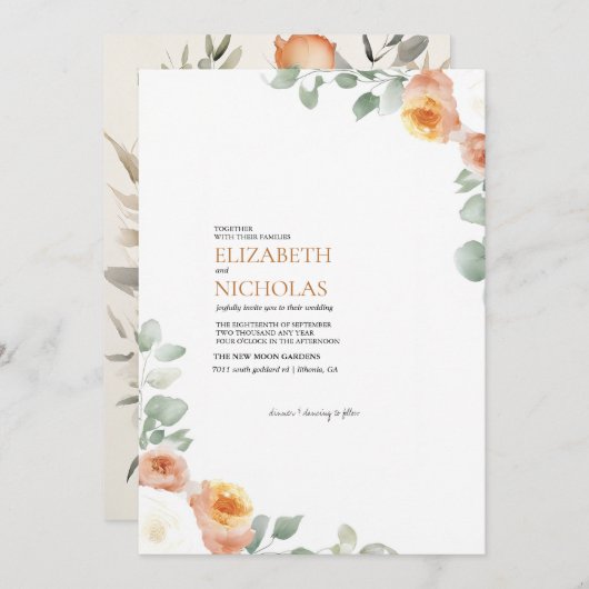 Moderne botanische Elegante Einladung zur Hochzeit (Vorne/Hinten)