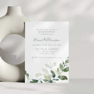 Moderne botanische Eukalyptus Boho QUINCEAÑERA Einladung