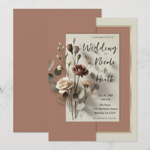 Moderne botanische Floral-Hochzeit mit Mokka-Mouss Einladung