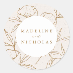 Moderne botanische florale Creme- und Goldhochzeit Runder Aufkleber