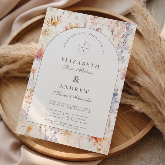 Moderne Botanische Florale Hochzeit Einladung