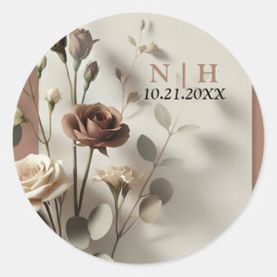 Moderne botanische Florale Hochzeit Mocha Mousse  Runder Aufkleber