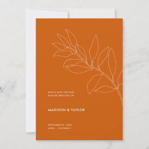 Moderne botanische Floralillustration in verbrannt Save The Date