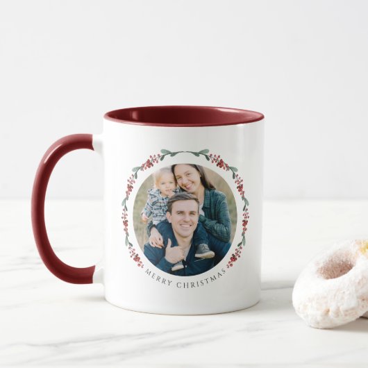 Moderne botanische Foto-Weihnachten Tasse (Mit Donut)