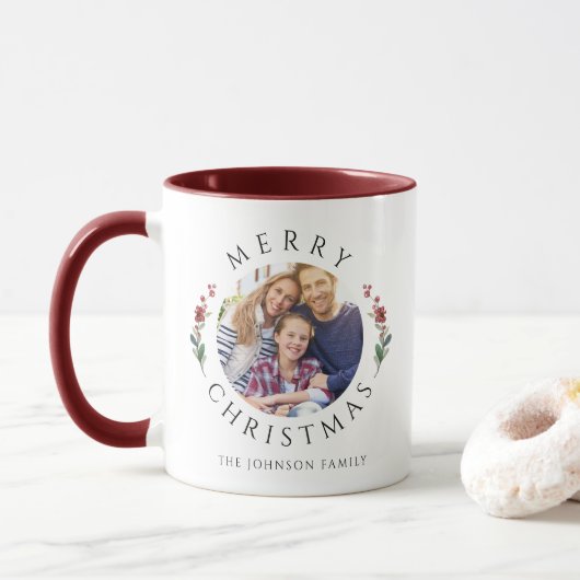 Moderne botanische Foto-Weihnachten Tasse (Mit Donut)