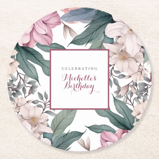 Moderne Botanische Gartenanlage Blumengeburt Party Runder Pappuntersetzer (Vorderseite)