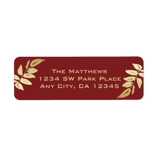 Moderne botanische Gold-Blätter Rücksendeadresse (Vorne)