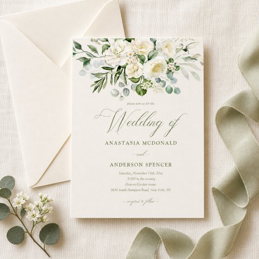 Moderne Botanische Grün-Hochzeit Einladung