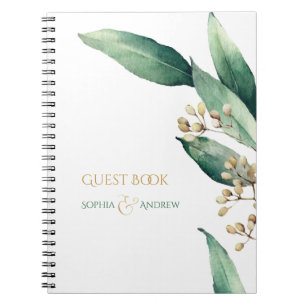 Moderne botanische Grün-Hochzeitsgästebuch Notizblock