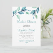 Moderne botanische grüne Blätter Weißes Brautparty Einladung (Stehend Vorderseite)