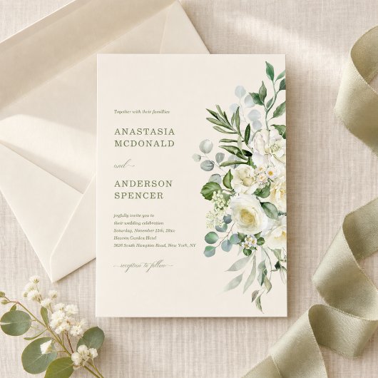 Moderne botanische grüne Hochzeit Einladung