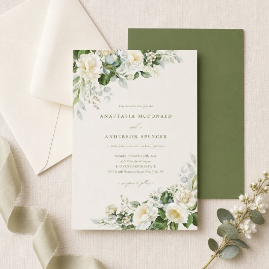 Moderne botanische grüne Hochzeit Einladung