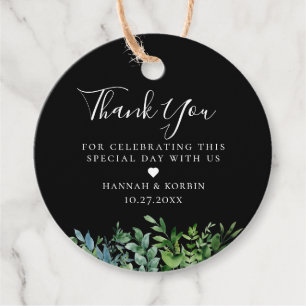 Moderne botanische Grüne Hochzeit Schwarz Geschenkanhänger