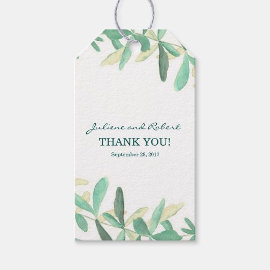 Moderne botanische Grüne Hochzeit Vielen Dank Geschenkanhänger (Vorderseite)