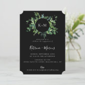 Moderne botanische Grüne Schwarze Engagement Parte Einladung (Stehend Vorderseite)