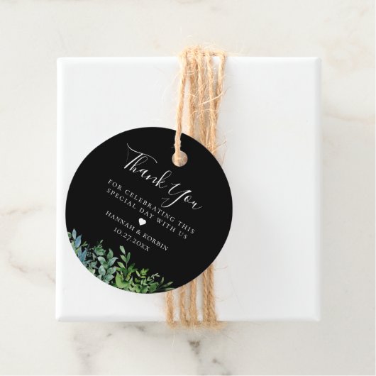 Moderne Botanische Grüne Schwarze Hochzeit Geschenkanhänger (Beispiel)