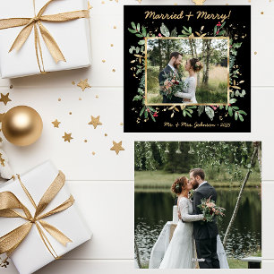 Moderne botanische Grünpflanzen-Foto Hochzeit & Fr Feiertagskarte
