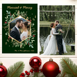 Moderne botanische Grünpflanzen-Foto-Hochzeit und Feiertagskarte