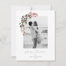 Moderne botanische Grünpflanzen Foto Weihnachtskar Feiertagskarte