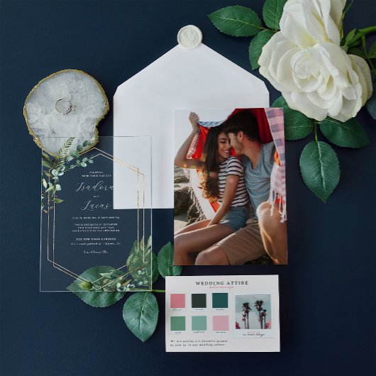 Moderne botanische Hochzeit Acryleinladungen