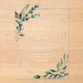 Moderne botanische Hochzeit Acryleinladungen (Vorderseite)