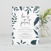 Moderne botanische Hochzeit Aquamarin Einladung (Stehend Vorderseite)