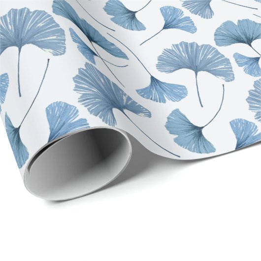 Moderne botanische Hochzeit Blau und Weiß Geschenkpapier (Rolleneckpunkt)