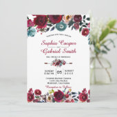 Moderne Botanische Hochzeit der Marine Einladung (Stehend Vorderseite)
