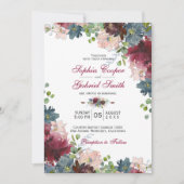 Moderne Botanische Hochzeit der Marine Pink Floral Einladung (Vorderseite)