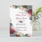 Moderne Botanische Hochzeit der Marine Pink Floral Einladung (Stehend Vorderseite)