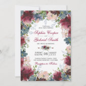 Moderne Botanische Hochzeit der Marine Pink Floral Einladung (Vorderseite)