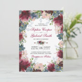 Moderne Botanische Hochzeit der Marine Pink Floral Einladung (Stehend Vorderseite)