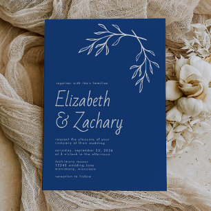 Moderne botanische Hochzeit des Blauen Indizes Einladung