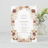 Moderne Botanische Hochzeit des Burgunderts Einladung (Stehend Vorderseite)