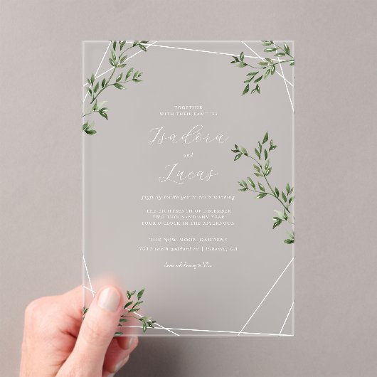 Moderne botanische Hochzeit | Glasiert Acryleinladungen (Insitu (Handheld))