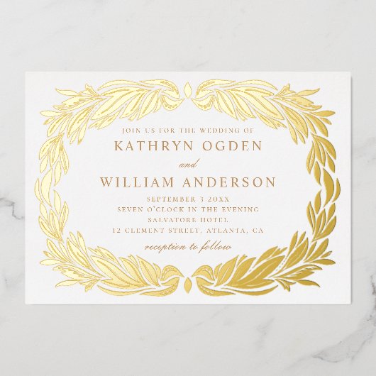 Moderne botanische Hochzeit in edlem Gold Folieneinladung (Vorderseite)