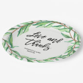 Moderne botanische Hochzeit | Liebe und Dank Pappteller (Schrägansicht)