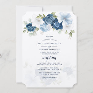 Moderne Botanische Hochzeit mit blauen Blumen Einladung