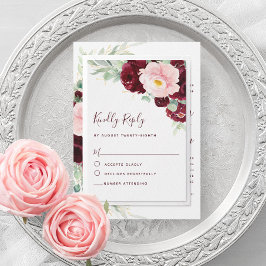 Moderne Botanische Hochzeit mit dem Burgund RSVP Karte