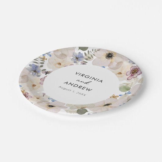 Moderne botanische Hochzeit mit Flora Pappteller (Schrägansicht)