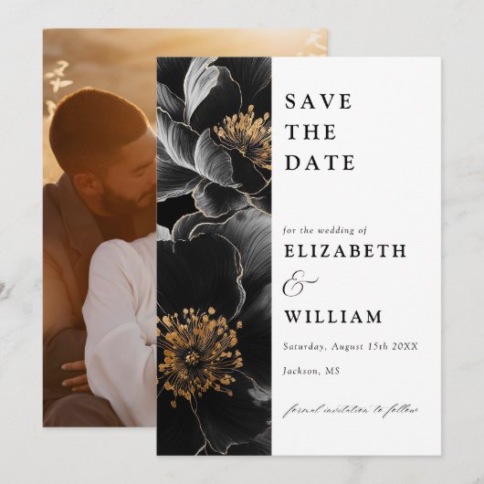 Moderne Botanische Hochzeit mit floralen Fotos Save The Date (Vorne/Hinten)