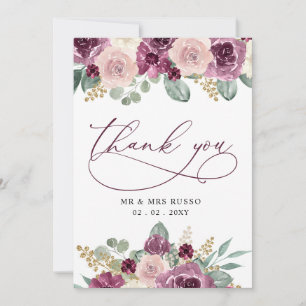 Moderne Botanische Hochzeit mit floralen Pflaumen Dankeskarte
