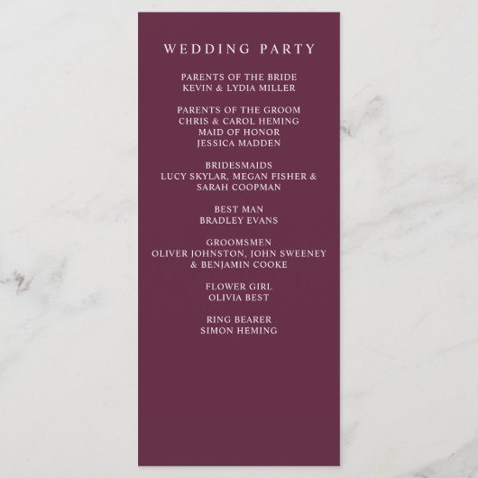 Moderne Botanische Hochzeit mit floralen Pflaumen Programm (Rückseite)