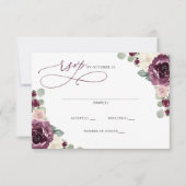 Moderne Botanische Hochzeit mit floralen Pflaumen RSVP Karte (Vorderseite)