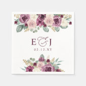 Moderne Botanische Hochzeit mit floralen Pflaumen Serviette (Vorderseite)